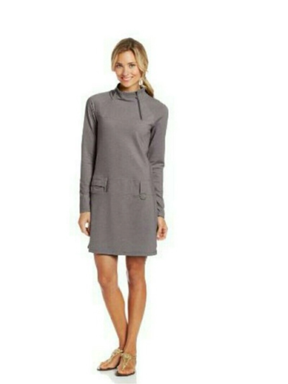Lolë Evolt dress Gray Long-Sleeve Shift Dress with Mock Neck size M